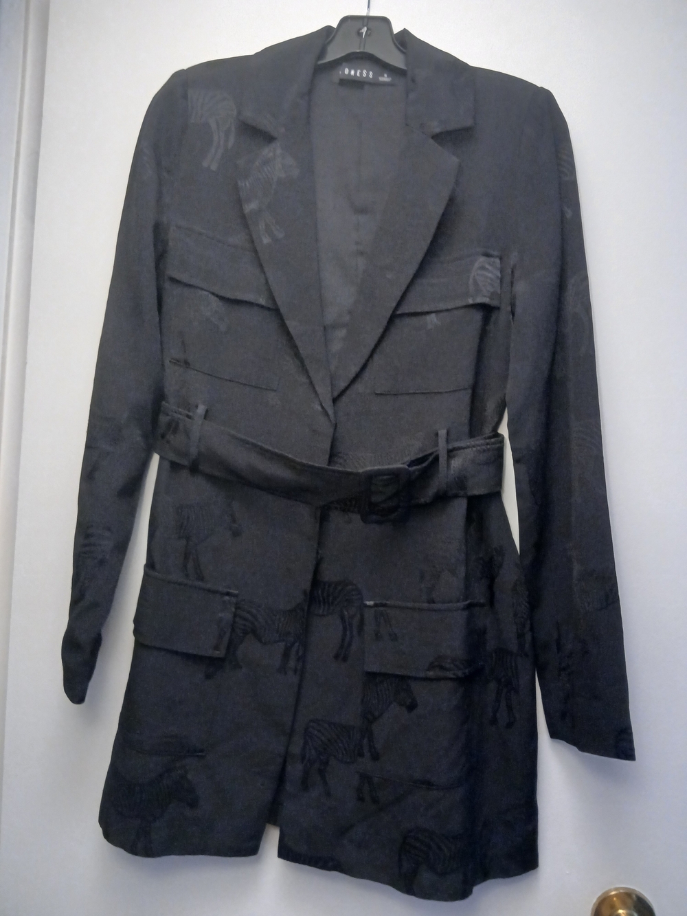 Lioness Black Zebra Jacquard Belted Trench Coat